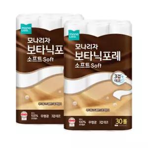 모나리자 천연펄프 보타닉포레 소프트 30M 30롤 2팩 (총60롤) 롤화장지