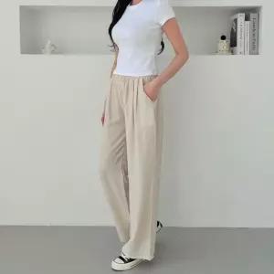 카고바지 여성 와이드 린넨 팬츠 여름 캐주얼 홈웨어 투턱 바지