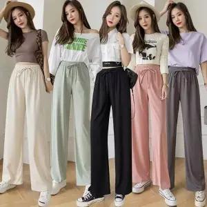 HWY-1008265 아이스 실크 여성 와이드 캐주얼 바지 여성아이스실크바지