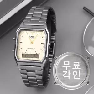 무료각인 카시오 AQ-230GG-9A 복고풍 사각 빈티지 아나디지 남녀공용 메탈 시계 e16