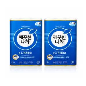 깨끗한나라 3겹 순수프리미엄 롤화장지 27m X 30롤 2개