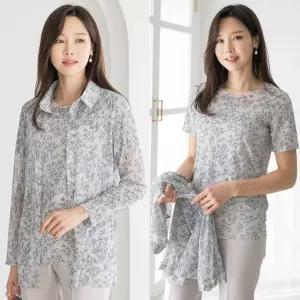 마담4060 잔꽃 앙상블세트(반팔블라우스+자켓)