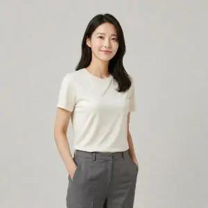 여성 베이직 라운드 여름 쿨 반팔 스판티셔츠 1장 CA3866848
