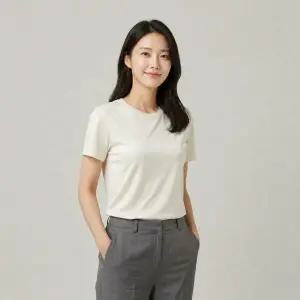 여성 베이직 라운드 여름 쿨 반팔 스판티셔츠 1장