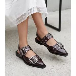 GANNI BURGUNDY FEMININE BUCKLE BALLERINAS S3086 436 버건디 페미닌 버클 발레리나 4117232