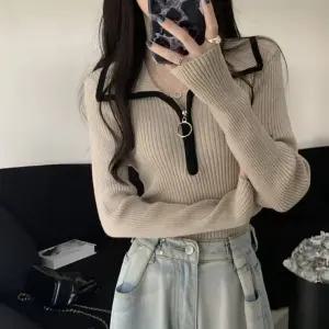 카라 티셔츠 니트 슬림핏 골지 다비스 반지퍼 카라넥