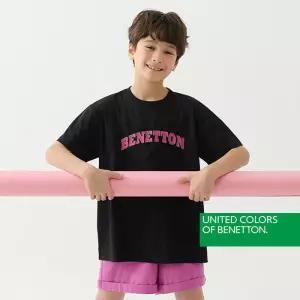 [베네통 언더웨어][베네통키즈] 남여아공용 반팔 티셔츠 블랙 BNKTS6N05T