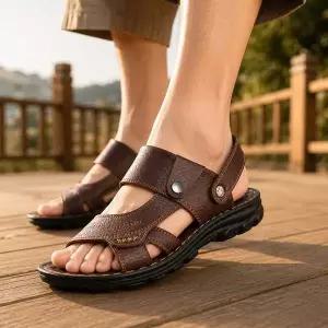 (스타일하우스)샌들 쪼리 슬리퍼 본필 TS200 남성 가죽 캐주얼 브라운