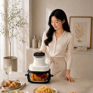 비스트로 에어프라이어 올인원 분리형 글라스 내열유리 대용량 4L+4L 듀얼바스켓