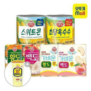 [마요 300g 증정][~6+6] 오뚜기 스위트콘 과일통조림(황도/백도) 6종 골라담기