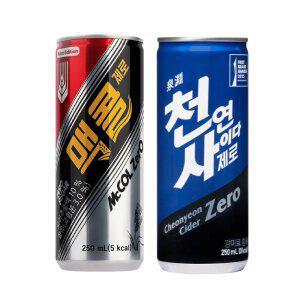 [T쇼페] 천연사이다 제로 + 맥콜 제로 250ml X 각 30캔, 총 60캔