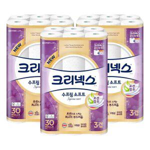 [T쇼페] 크리넥스 천연펄프 3겹 수프림소프트 27m, 30롤, 3개