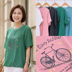 엄마옷 마미소 바이크 라운드 티셔츠 여름 그래픽 시보리 반팔 할머니 빅사이즈 40 70