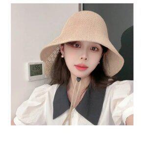 J2K 레이스 백 선쉐이드 밀짚 모자 여름 여자 자외선 차단 바캉스룩 해외여행