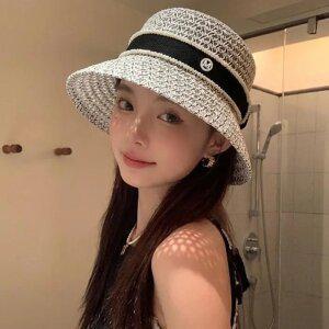 J2K 여성 우븐 패턴 M 모자 여름 피크닉 바캉스 데일리 벙거지 스타일 썬캡