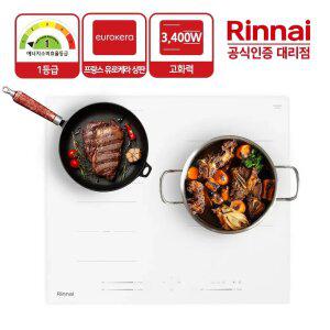 린나이 1등급 3구 인덕션 전기레인지 IHLW634EX 유로케라 화이트글라스 3,400W 자가설