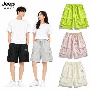 JEEP SPIRIT 남녀공용 여름 5부 빅포켓 카고 밴딩 반바지 루즈핏 팬츠