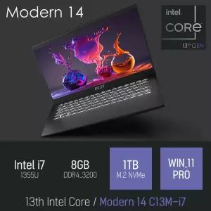 ⓒ MSI Modern 14 C13M-i7 i7-1355U 8GB 1TB WIN11 / 14인치 IPS 휴대용 사무용 인강용 대학생 노트북