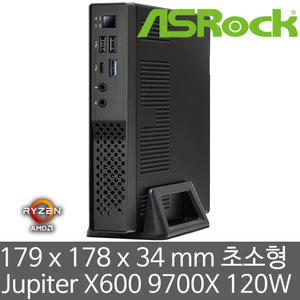 ASRock Jupiter X600 9700X 120W Wi-Fi 5 (RAM/SSD 미포함) 모니터 4대 지원/COM port/무선랜/AMD 그래니트 릿지 9700X CPU 장착/두께 34mm 초슬림 미니 베어본 PC