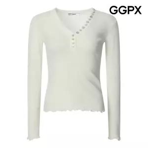 [롯데백화점]지지피엑스 하프 자개 버튼넥 웨이브 니트 GQ3KP001B