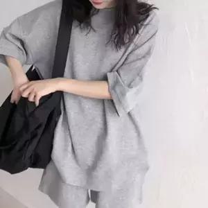 여성 라운드 티셔츠 데일리 오버핏 루즈핏 반팔 티셔츠 트레이닝 캐주얼 상하의 반바지 오부 소매 웨어