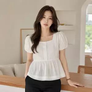 [JJ지고트](대구신세계)[타이 포함] 레이스 볼륨 소매 스퀘어넥 블라우스GS6N0BL681