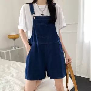 데님 청 진청 점프수트 멜빵 바지 반바지 와이드멜빵점프수트 데님점프수