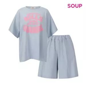 [SOUP](타임스퀘어점패션관)컬러 프린팅 루즈핏 티셔츠 앤 5부 팬츠 투피스 (S66ST03)