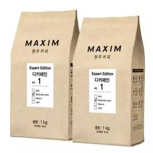 맥심 원두커피 디카페인 NO.1 1kg X 2개 홀빈