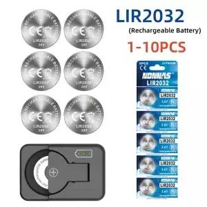 110PCS LIR2032 버튼 배터리 2032 3.6V 충전식 셀 코인 자동차 키