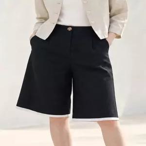 [레코브] 뒷밴딩 린넨 혼방 배색 원턱 반바지(LC61D7PS522S)