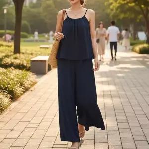 여성 루즈핏 나시 와이드팬츠 투피스 세트 여름룩 와이드팬츠