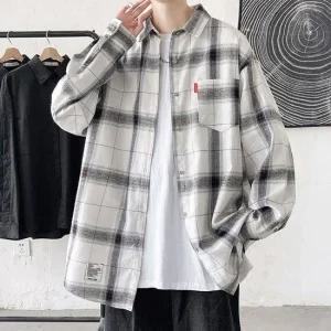 셀럽하우스 오버핏셔츠 가을 체크 긴팔 남녀공용 남자 남방 커플티 흰색셔츠 화이트남방