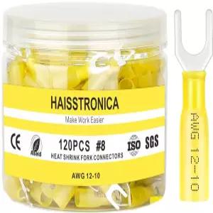 하이스트로니카 120PCS 열수축 포크 스페이드 커넥터 8 방수 해상 등급 단자 U형 노란색 12-10 게이지