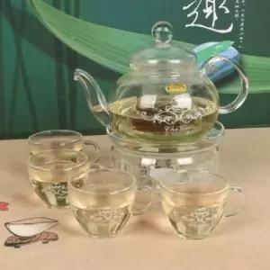 유리찻잔 손잡이잔 워머 4인 유리 다기세트 주전자 600ml