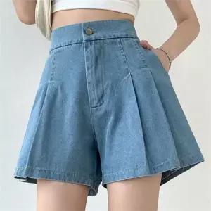 [하프클럽/]플리츠 여성 핀턱 치마 반바지 여름 밴딩 치마 반바지 데님