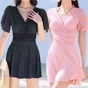 [하프클럽/]체형커버 여성 원피스 수영복 프릴 수영복 빅사이즈 반팔 치마