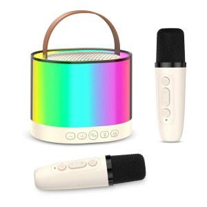 ORIA 미니 노래방 기계 무선 마이크 2개 포함 블루투스 스피커 보이스 체인저 5개 노래 LED 컬러풀 라이트 성인용 홈 파티용 M1A