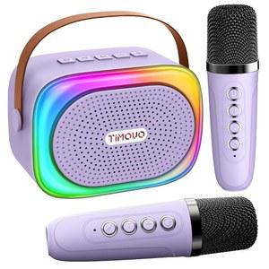 TIMOVO 미니 노래방 기계 무선 마이크 2개와 LED 조명이 장착된 휴대용 블루투스 스피커 가족 홈 파티를 위한 생일 선물 보라색 MWK
