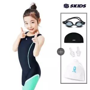 5종세트 스키즈 여아동 반전신 실내수영복 민트네이비 수모+수경+파우치 SC5GS609ONVs5
