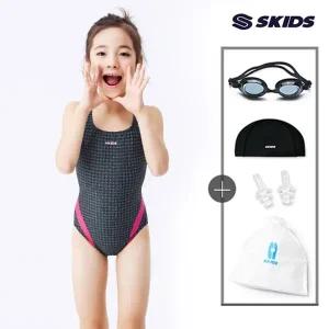 5종세트 스키즈 여아동 원피스 실내수영복 핑크블랙 수모+수경+파우치 SC5GS607OBKs5
