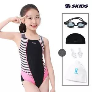 5종세트 스키즈 여아동 원피스 실내수영복 블랙 수모+수경+파우치 SC5GS602OBKs5