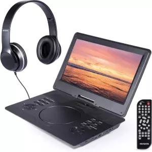 와 - 14인치 휴대용 미디어 플레이어 여행 키트 회전 화면이 있는 DVD 및 CD 내장 스테레오 스피커 HDMI
