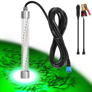 XXK F1 12V 수중 그린 낚시 LED 오징어 보트 카약용 조명, 부두, 스누크 100W 담수 야간 조명 유인제 크래피 케이블) 소금물용 (5M(16.5피트) 물고기