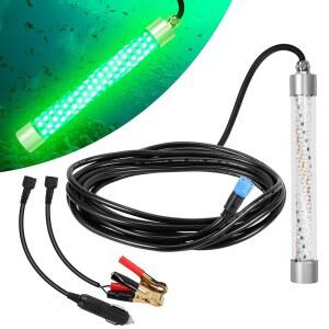 HUSUKU FS0-1 수중 그린 LED 낚시 IP68 새우용 클램프 스누크 야간 크래피 10,000LM 5M(16.5피트) 램프 어트랙터, 파워 100W / 오징어 12V, 조명, 물고기 코드