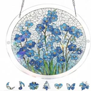 아크릴 선캐처 퍼즐 Azure ForgetMeNot Flower 창문 걸이 DIY 키트 정원 장식 74인치 홈 월 엄마 아내