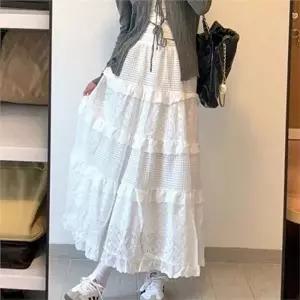 [하프클럽/]데일리 여성 롱 스커트 캉캉 플리츠 스커트 주름 여름 발목