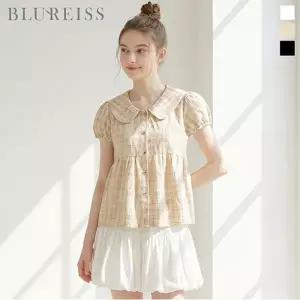 [블루레이스] 플랫 체크 시어서커 블라우스_B6M1BL1521