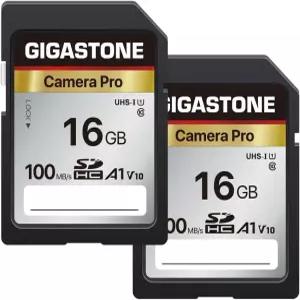 5년 데이터 복구 기톤 16GB SD 카드 2팩 카메라 프로 UHS-I A1 V10 SDHC 메모리 스파이포인트 택타캠