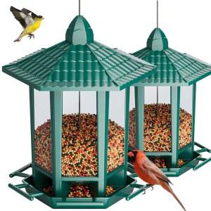 BIRDREAM 야외 걸이용 새 모이통 2팩, 디자인 카디널스 야생 레트로 재미있는 설치 총칭, 유치 - 골드핀치 핀치와 그린 파고다 모이통, 참새